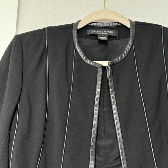 RARE Ralph Lauren Black Label Made in Italy Leather Trim Blazer Jacket Size 2 - Picture 6 of 13